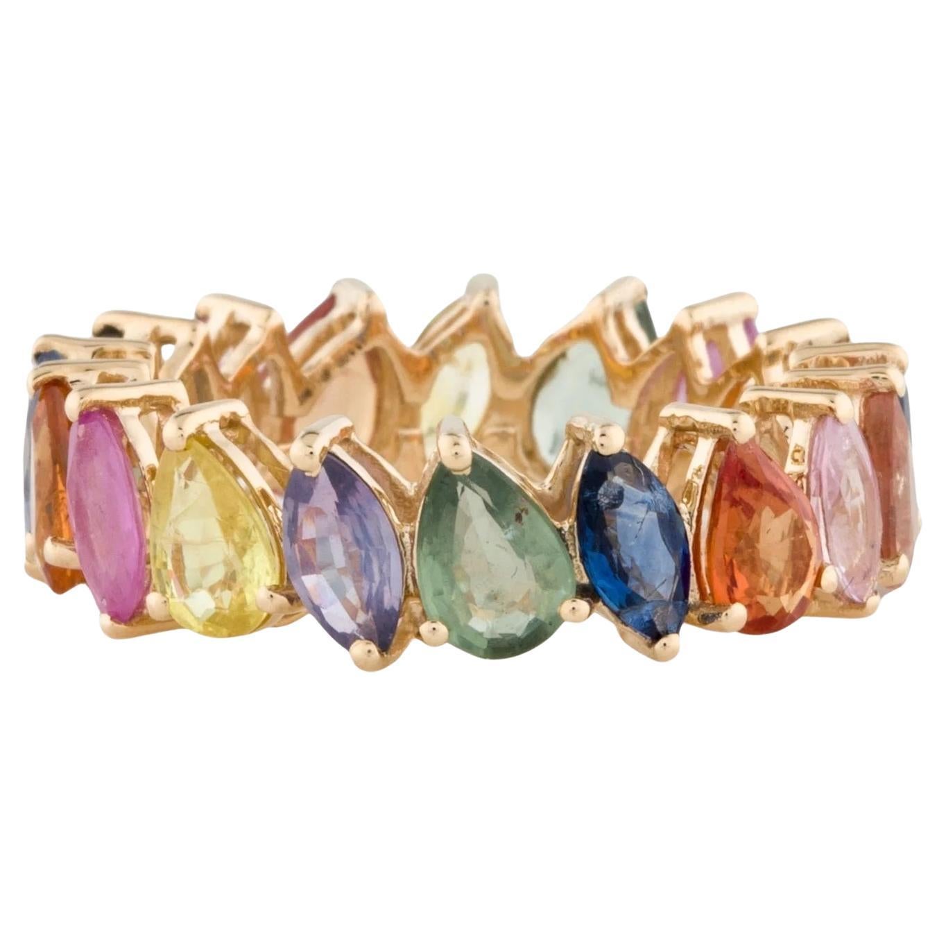 14K 6.30ctw Multi-Color Sapphire Eternity Band, Marquise & Pear Cut, Size 7 For Sale