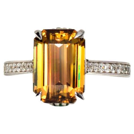 IGI 14K 6.33 Ct Rare Color Zircon Antique Art Deco Style Engagement Ring