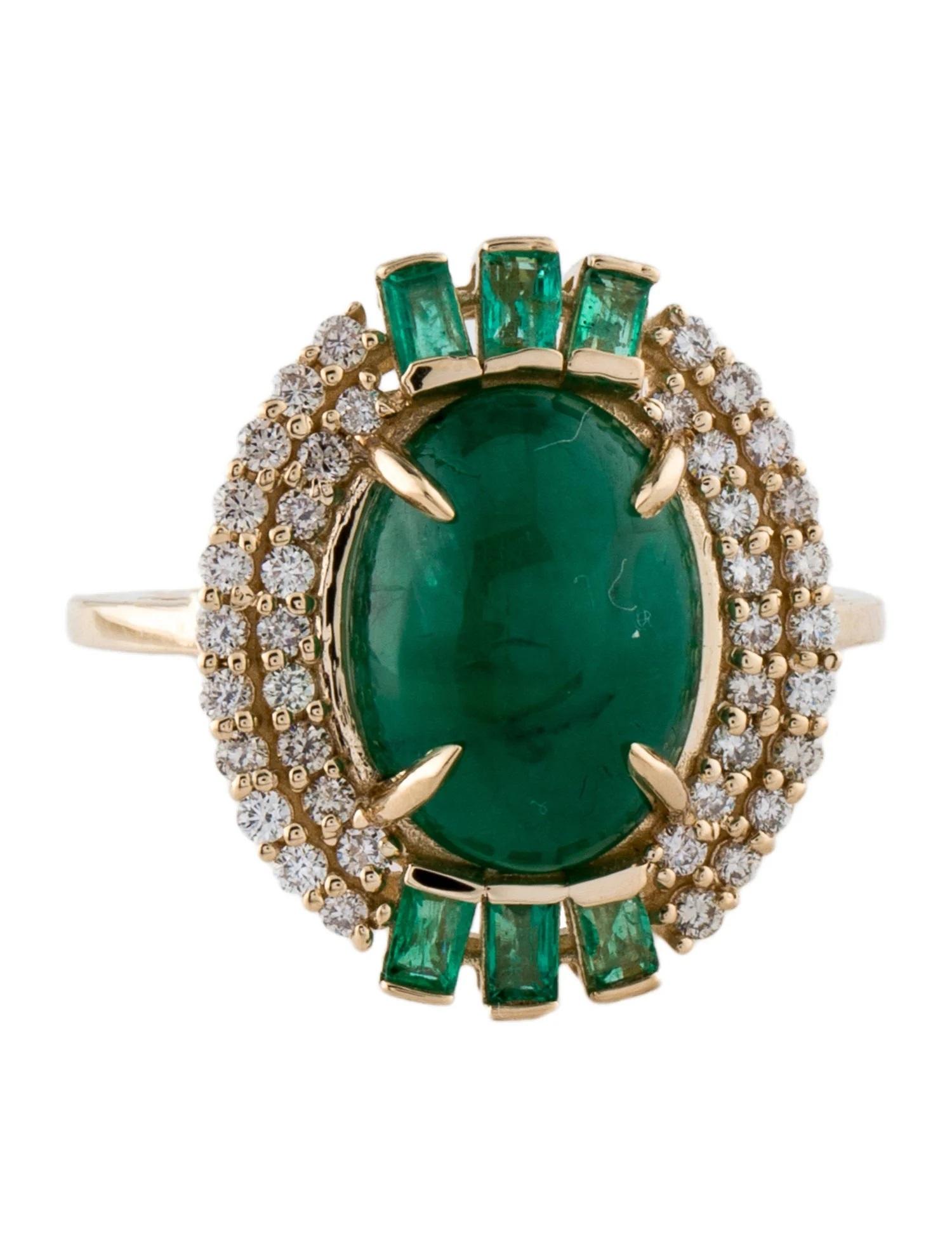 14K 6,34 Karat Smaragd & Diamant Cocktail-Ring Größe: 7, Baguette-Smaragd (Künstler*in) im Angebot