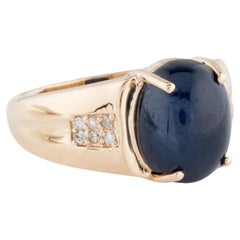 14K 6.43ct Sapphire & Diamond Cocktail Ring  Oval Cabochon Sapphire  Yellow 
