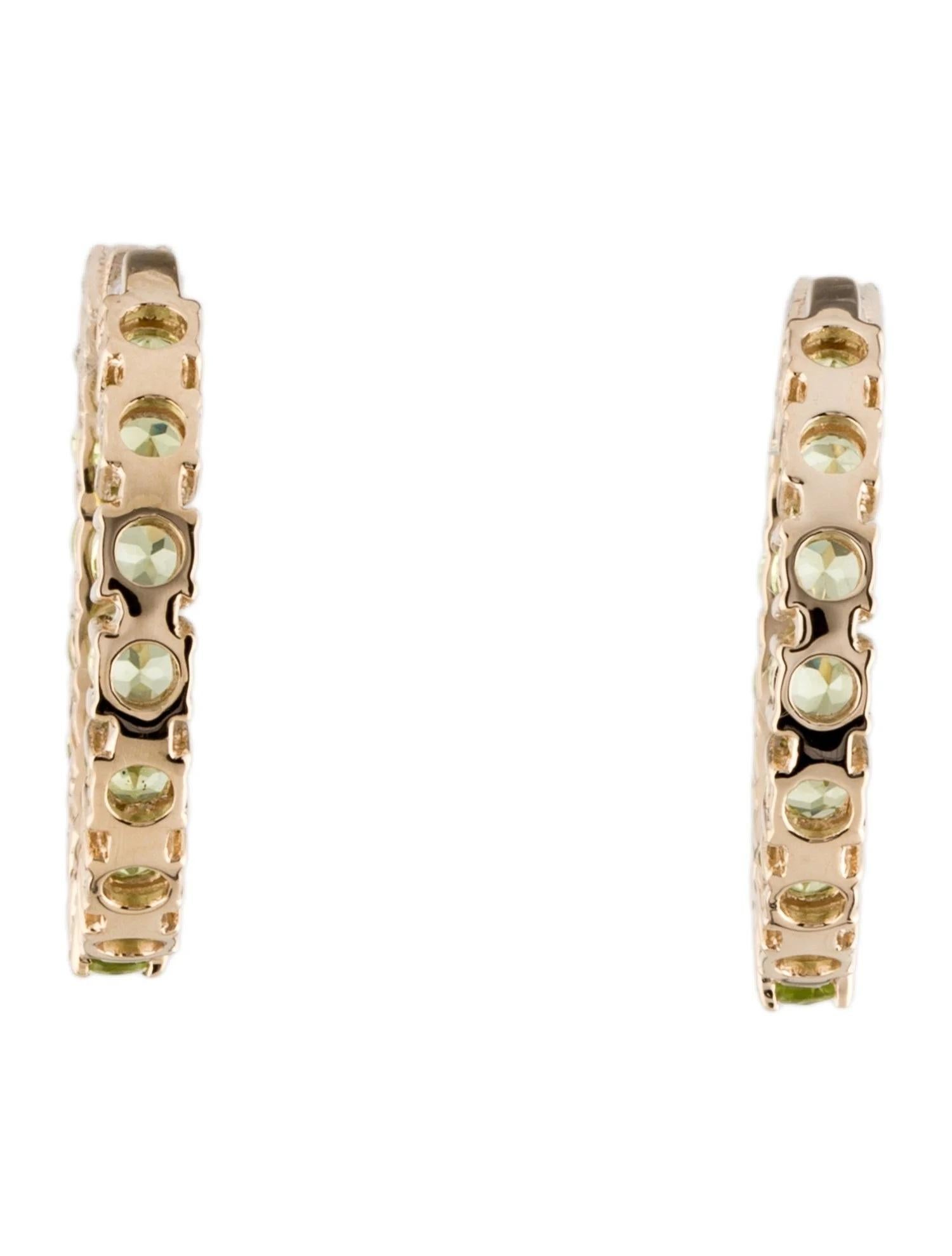 Artist 14K 6.53ctw Peridot Inside-Out Hoop Earrings  Round Faceted Gemstones  Green For Sale