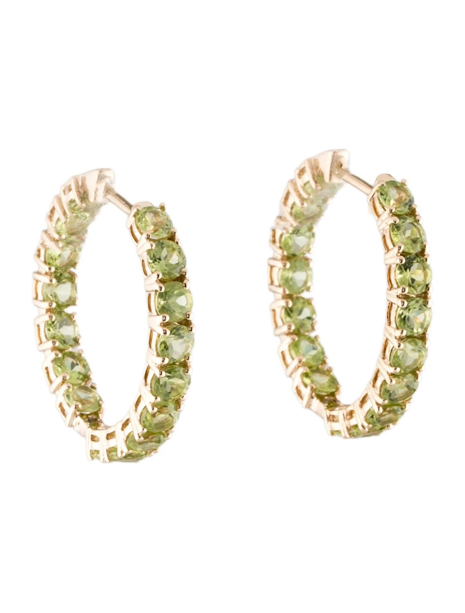 Round Cut 14K 6.53ctw Peridot Inside-Out Hoop Earrings  Round Faceted Gemstones  Green For Sale