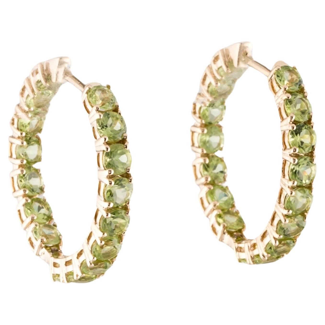 14K 6.53ctw Peridot Inside-Out Hoop Earrings  Round Faceted Gemstones  Green