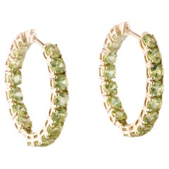 14K 6.53ctw Peridot Inside-Out Hoop Earrings  Round Faceted Gemstones  Green