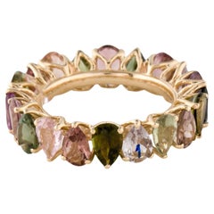 14K 6.55ctw Multicolor Tourmaline & Garnet Pear Shaped Band Ring, Size 6.75