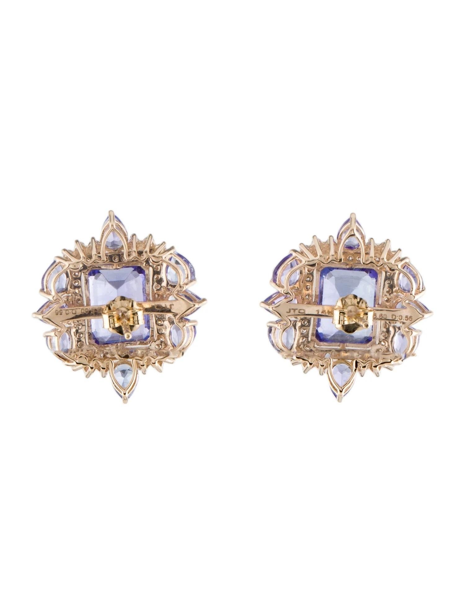 Artist 14K 6.60ctw Tanzanite & Diamond Earrings - Rectangular Step Cut & Pear Modified  For Sale