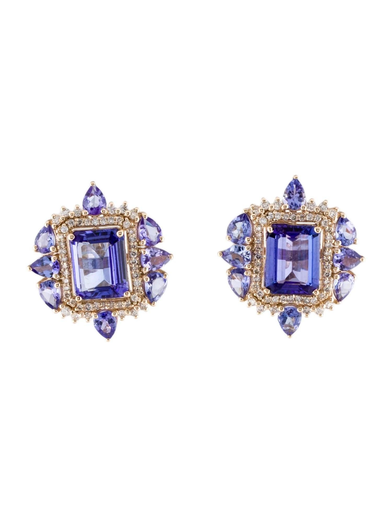 Taille poire Boucles d'oreilles en tanzanite et diamants 14 carats 6,60 carats, taille rectangulaire modifiée et taille en poire  en vente