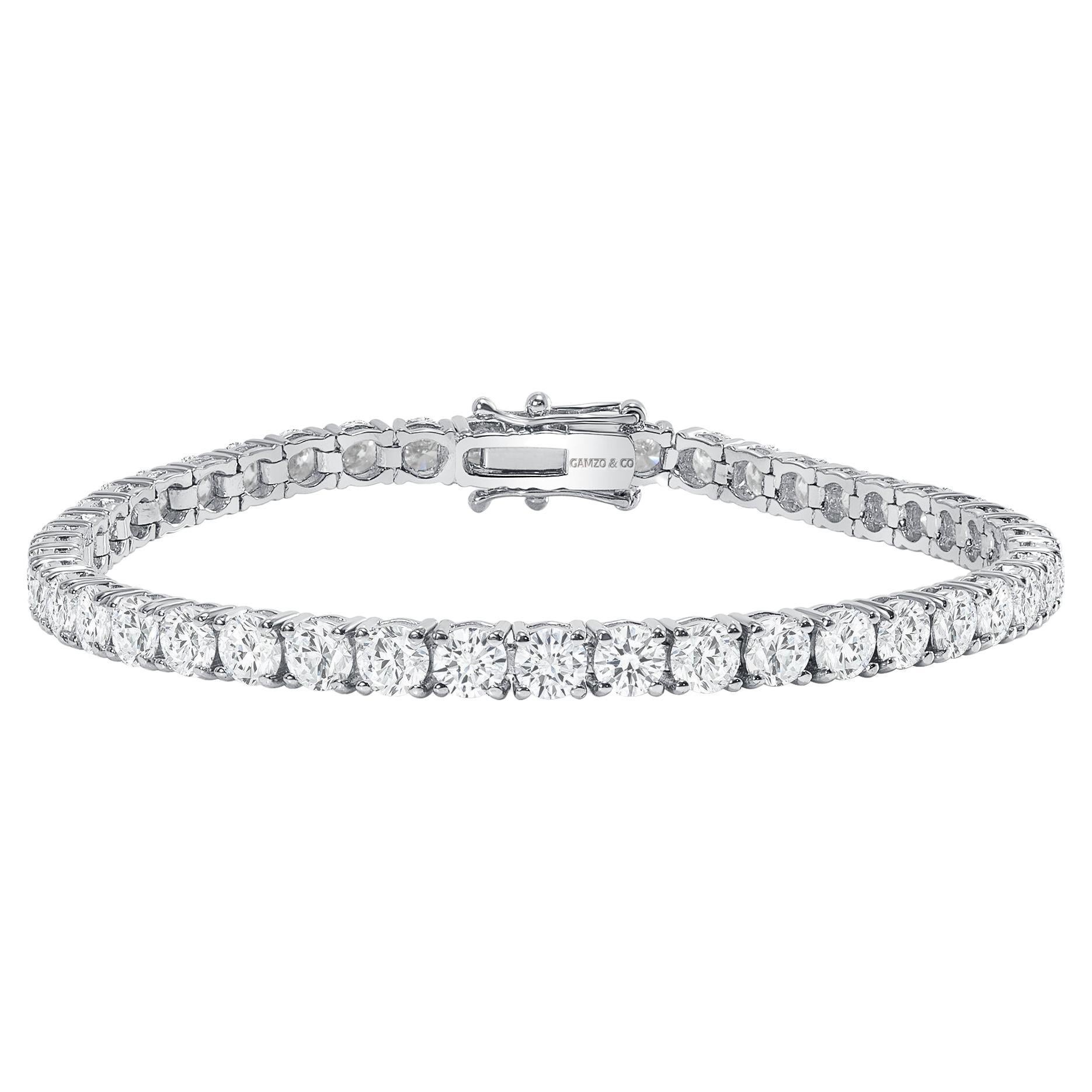 Bracelet tennis en or blanc 14 carats avec diamants ronds de 7 carats