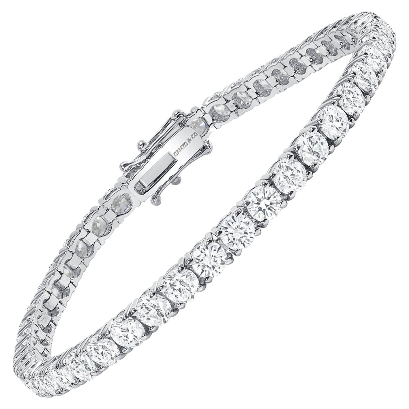 Pulsera de tenis de oro blanco de 14 quilates y 7 quilates con diamantes redondos