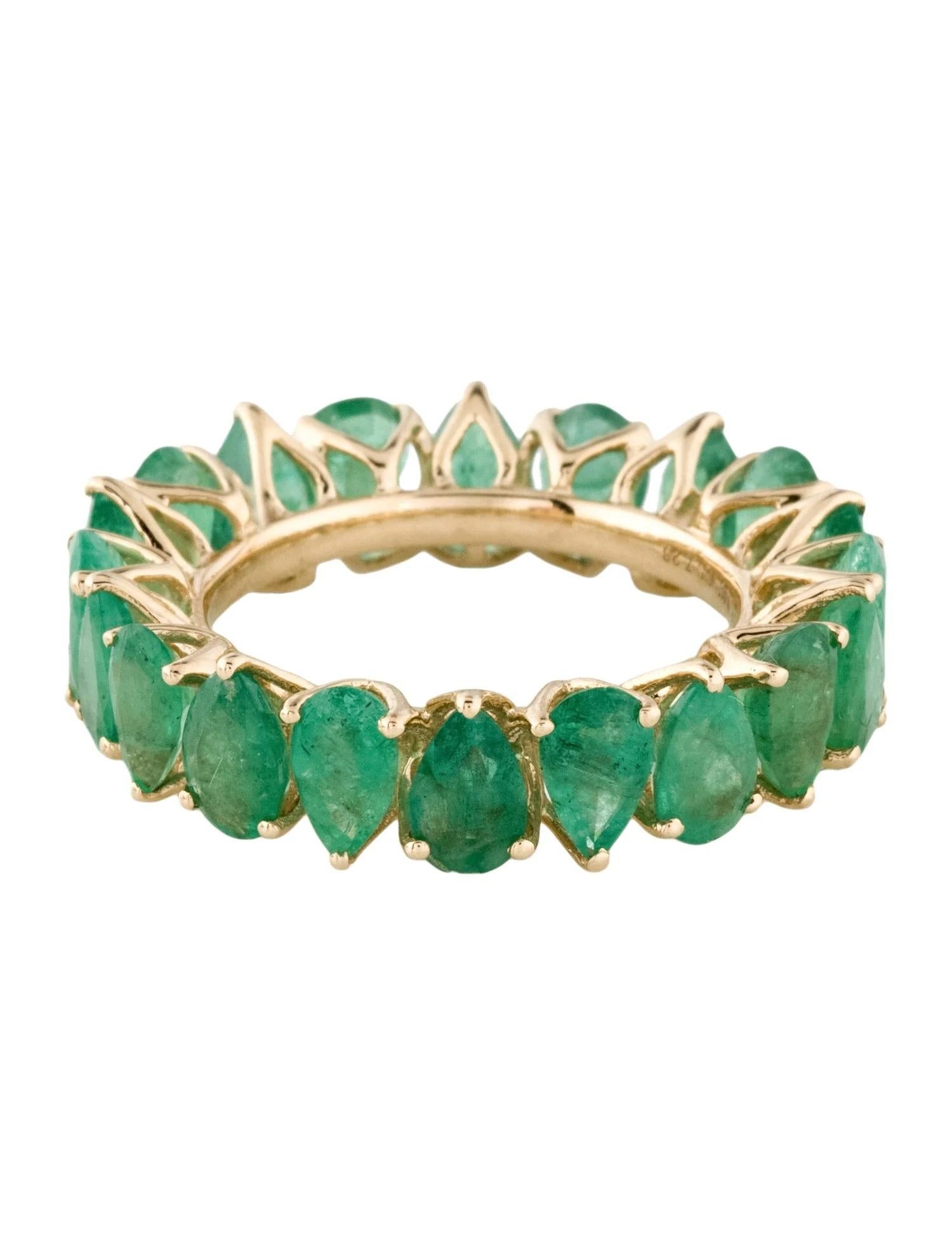Emerald Cut 14K 7.28ctw Pear-Shaped Emerald Band Ring, Size 6.75  Pear Shaped Emerald For Sale