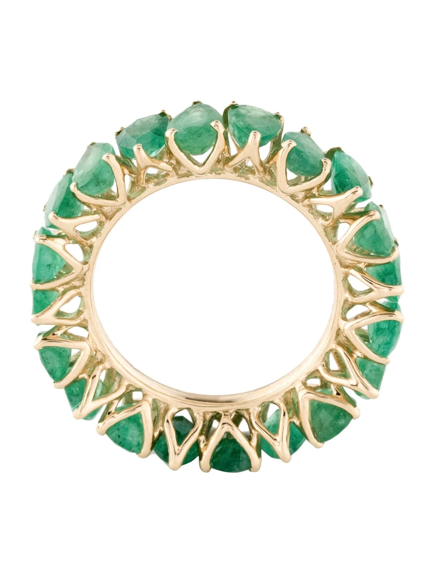 14K 7.28ctw Pear-Shaped Emerald Band Ring, Size 6.75  Pear Shaped Emerald In New Condition For Sale In Holtsville, NY