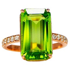 IGI 14k 7,30 Karat Top Peridot&Diamant Antiker Verlobungsring im Art-déco-Stil