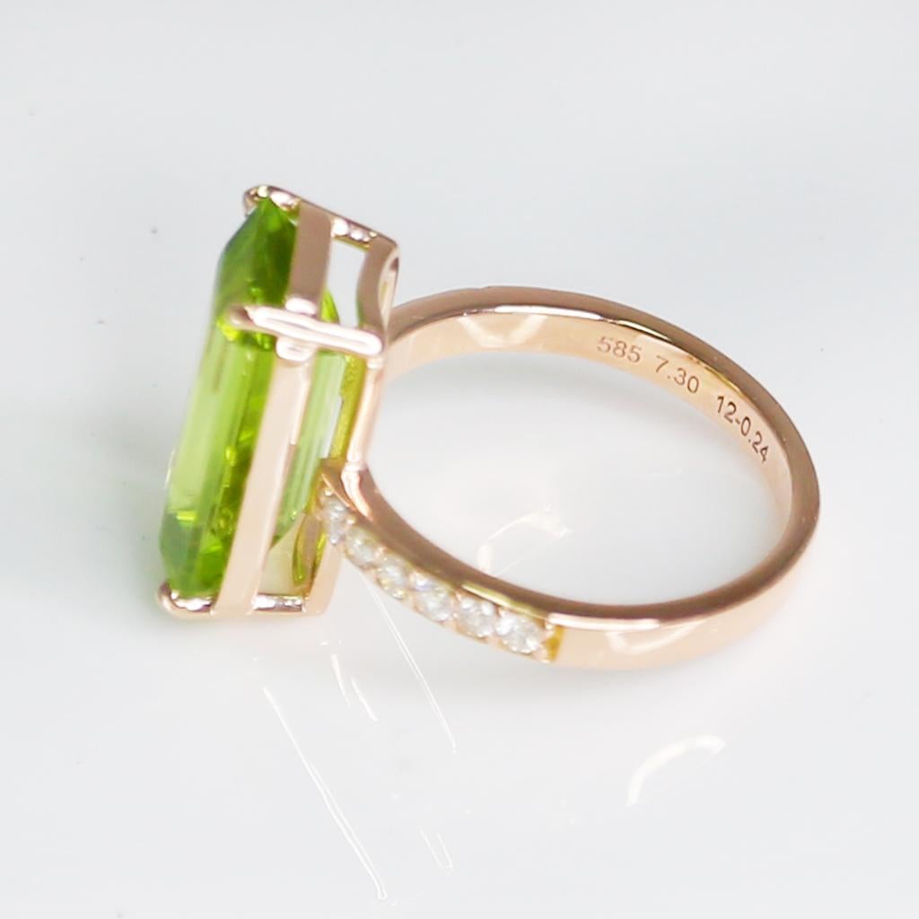 IGI 14k 7.30 Carat Top Peridot&Diamond Antique Art Deco Style Engagement Ring For Sale 1