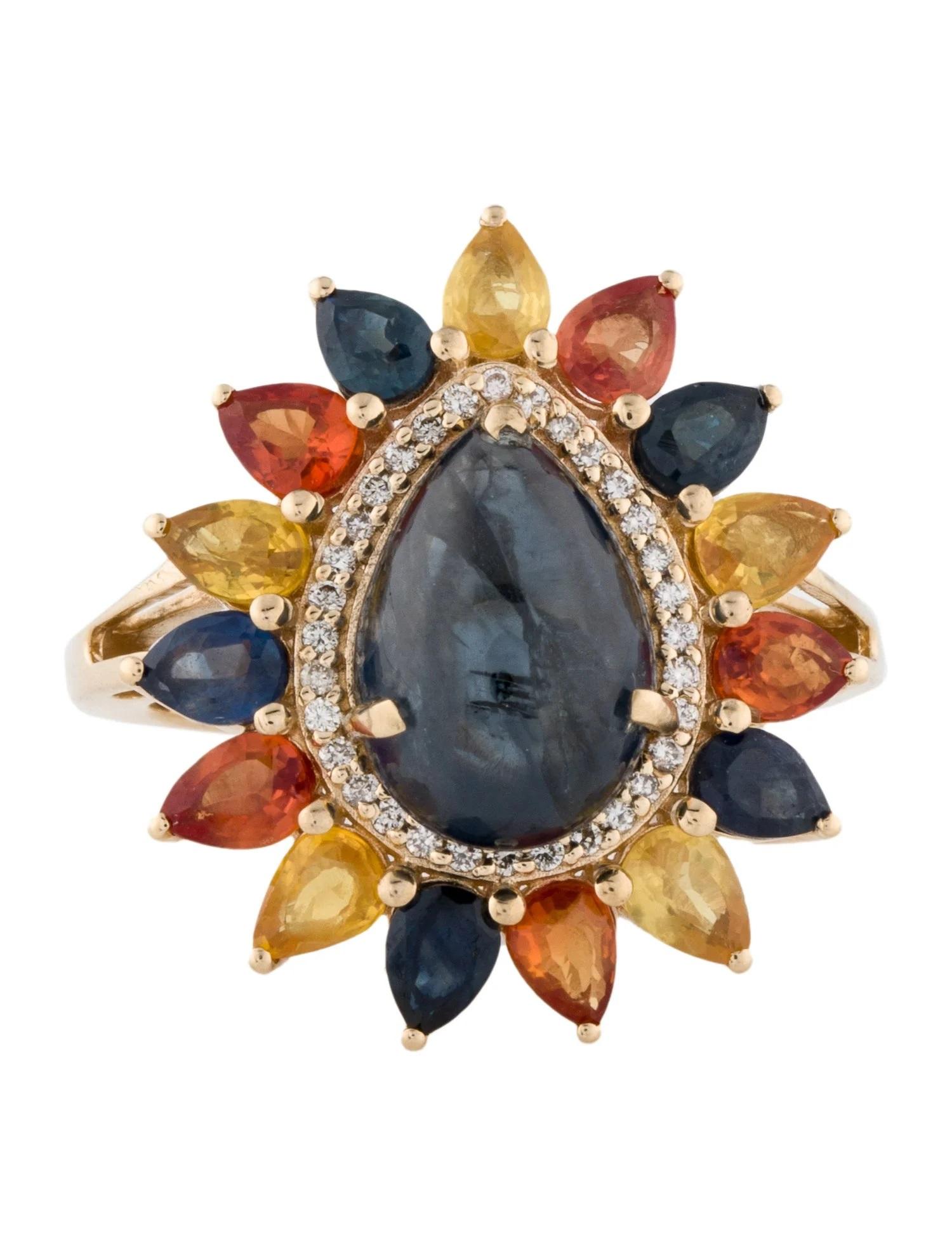 Artiste Bague cocktail 14K 7,59 carats saphir et diamant taille : 6,75   Poire modifiée Brillia en vente