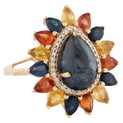 14K 7.59ctw Sapphire & Diamond Cocktail Ring Size: 6.75   Pear Modified Brillia
