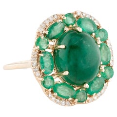14K 8.31ctw Emerald & Diamond Cocktail Ring  Oval & Round Brilliant Emeralds 
