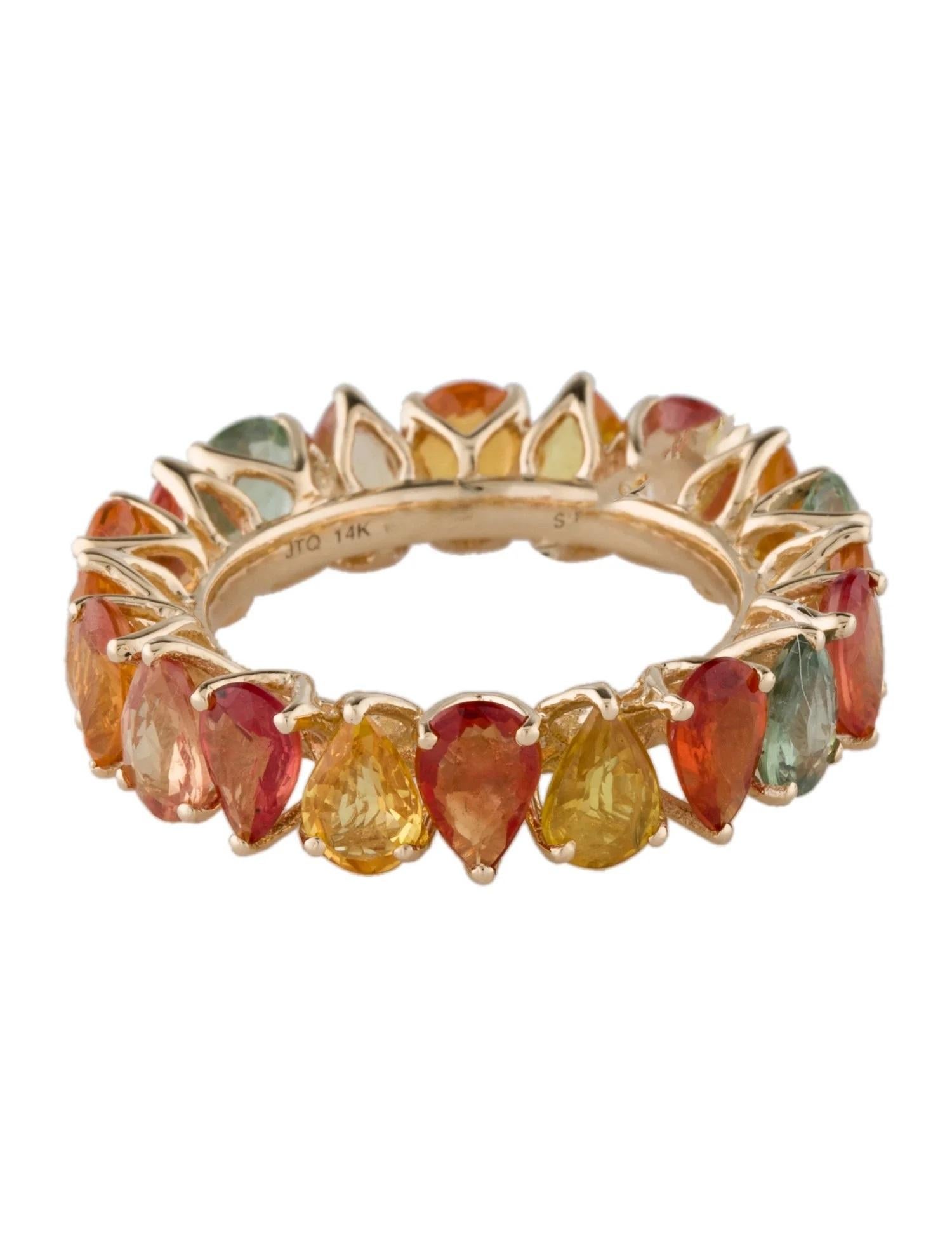 14K 8.74ctw Mehrfarbiger birnenförmiger Saphir-Eternity-Ring, Größe 6,75 (Tropfenschliff) im Angebot