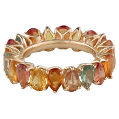 14K 8.74ctw Multi-Color Pear Shaped Sapphire Eternity Band, Size 6.75