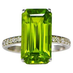 IGI 14k 8.95 Carat Top Peridot&Diamond Antique Art Deco Style Engagement Ring