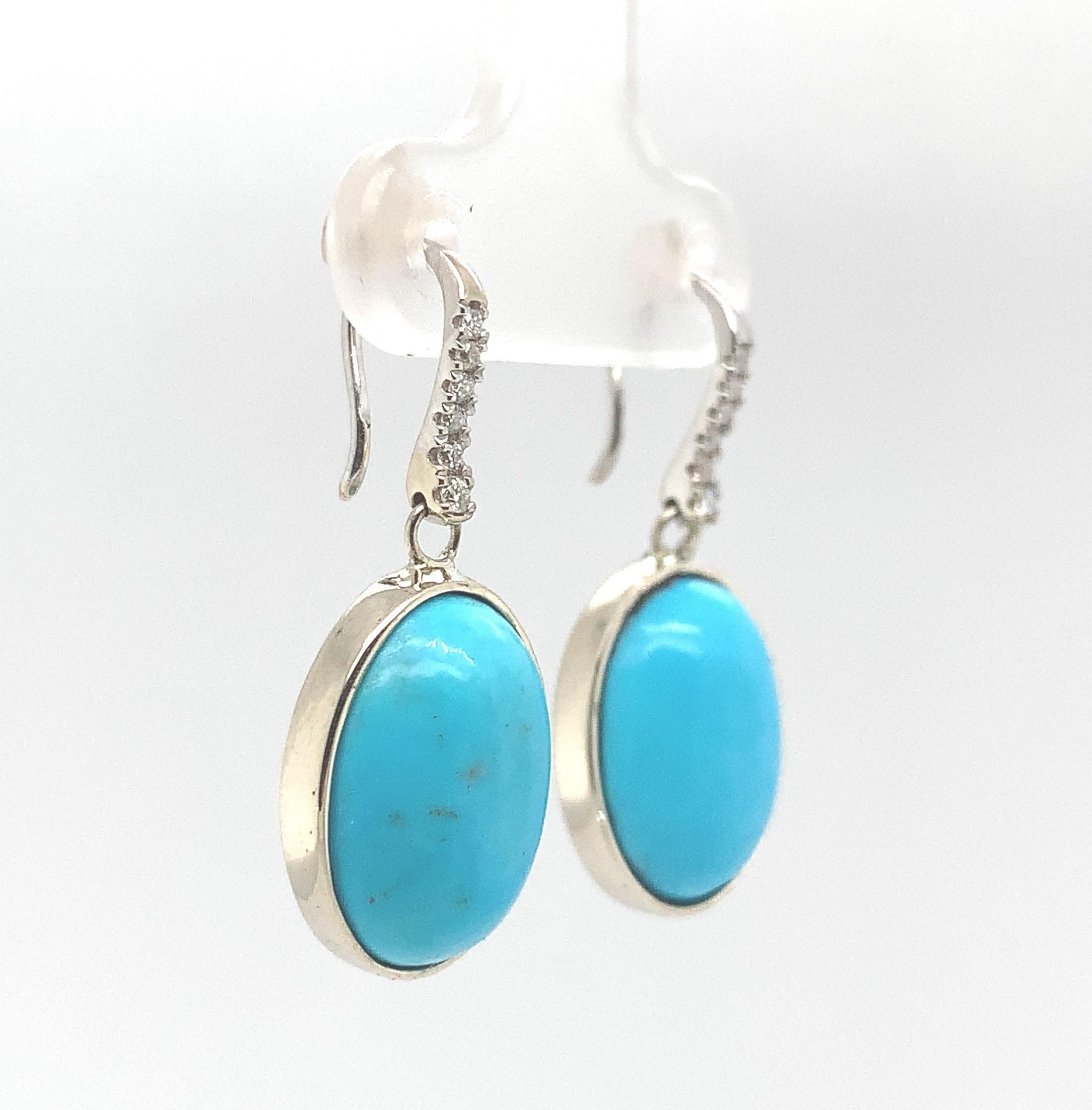 Oval Cut 14k 9.17ct TW Turquoise & Diamond Earrings For Sale