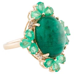 14K 9.56ctw Emerald & Diamond Cocktail Ring Size 6.75  Pear Modified Brilliant 