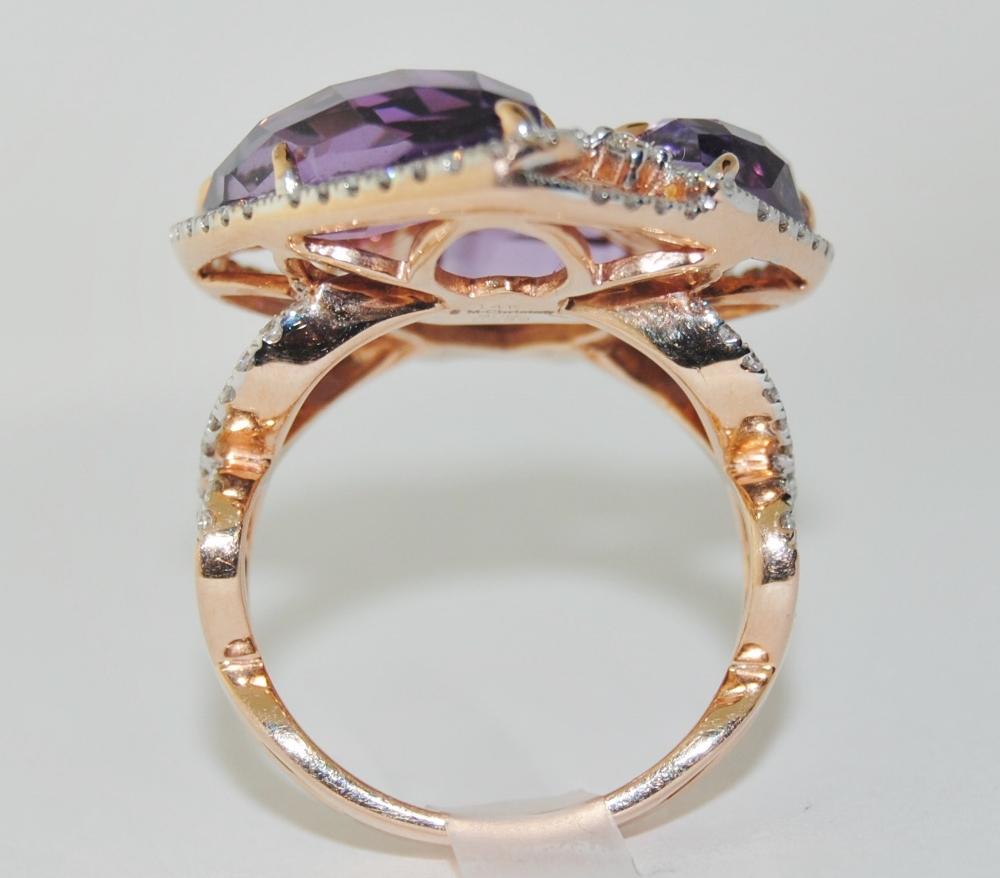 Contemporary 14 Karat 9.59 Carat Amethyst and Diamond Ring For Sale