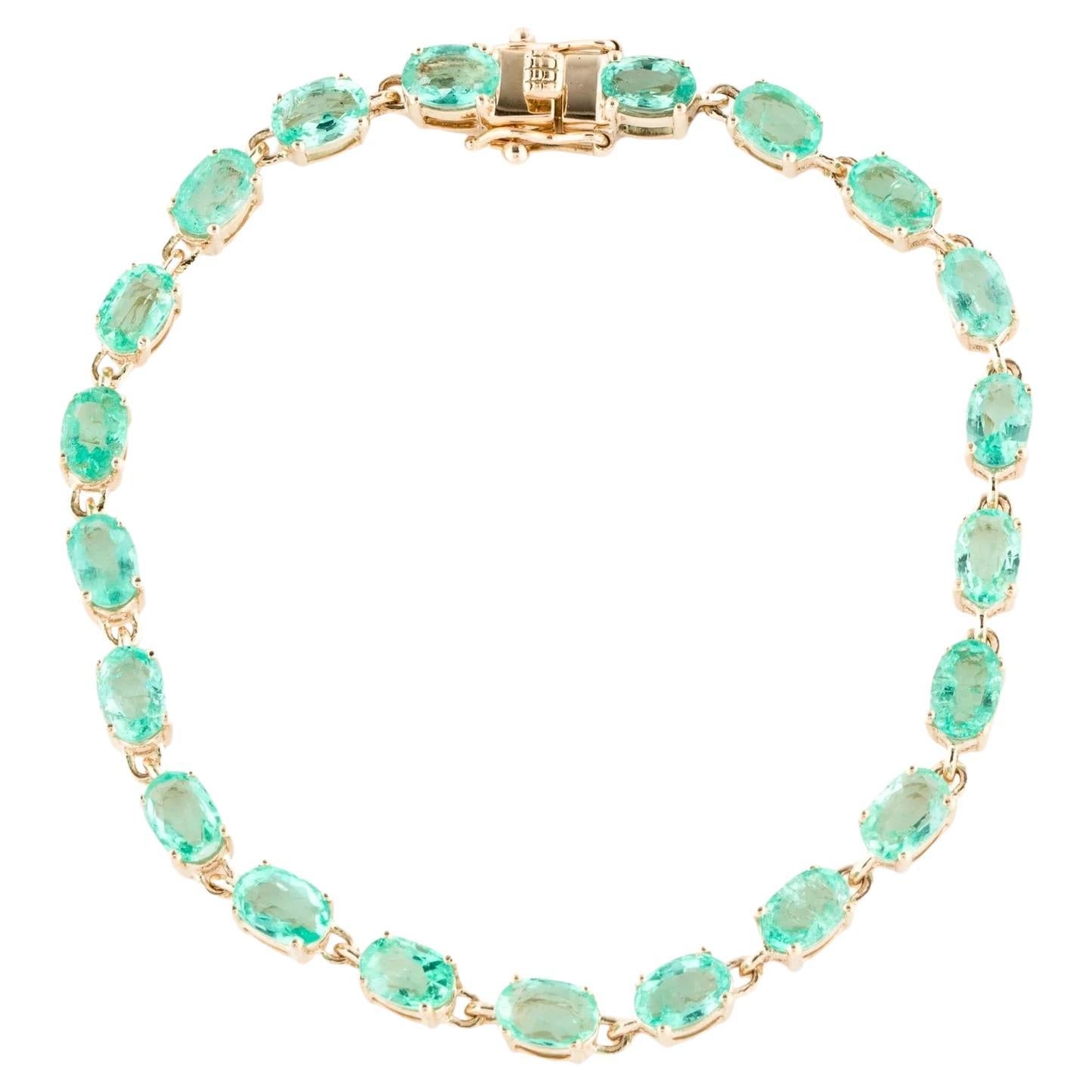 14K 9.62ctw Emerald Link Bracelet - Luxurious Faceted Oval Stones For Sale