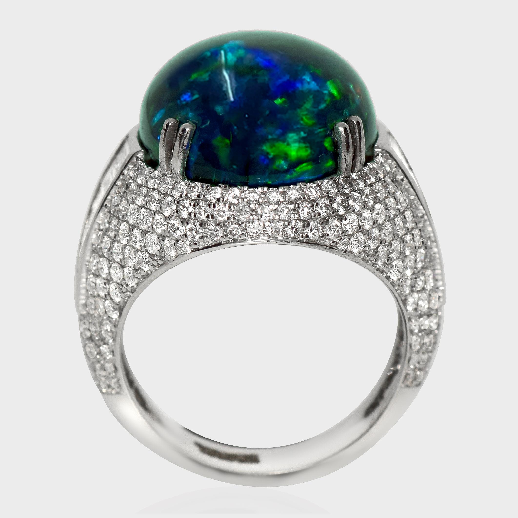 14K 9.91 ct  Natürliche Farben spielender schwarzer Opal-Diamanten-Cocktailring im Zustand „Neu“ im Angebot in Kaohsiung City, TW