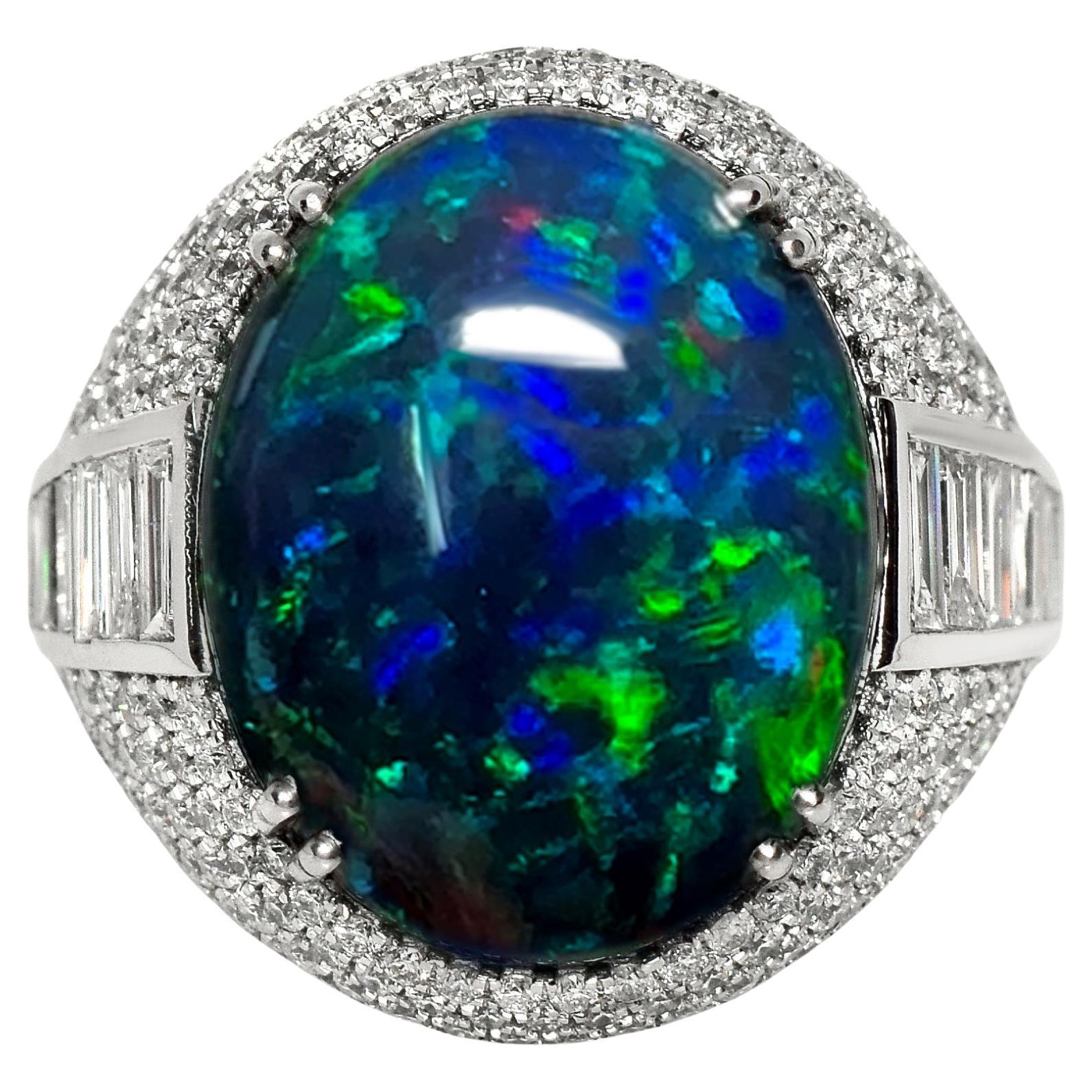 14K 9,91 ct  Anillo de Cóctel de Diamantes de Ópalo Negro de Color Natural Play