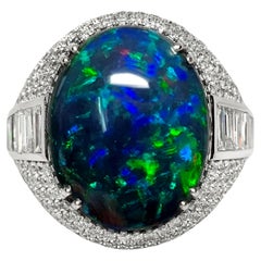 14K 9.91 ct  Natural Color Play Black Opal Diamonds Cocktail Ring