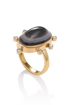 14K Agate and Diamond Septenary Ring
