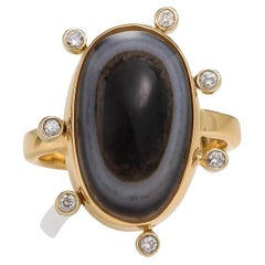 14K Agate and Diamond Septenary Ring