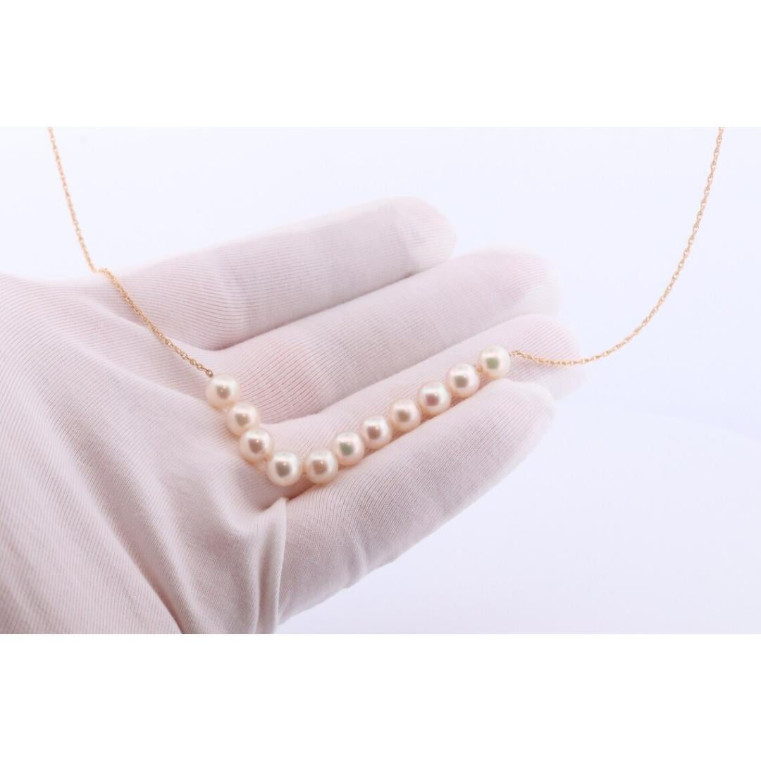 14k Akoya Pearl Necklace. Long Station Pearl Chain Necklace. 27in length 7mm In Good Condition For Sale In Port Charlotte, FL