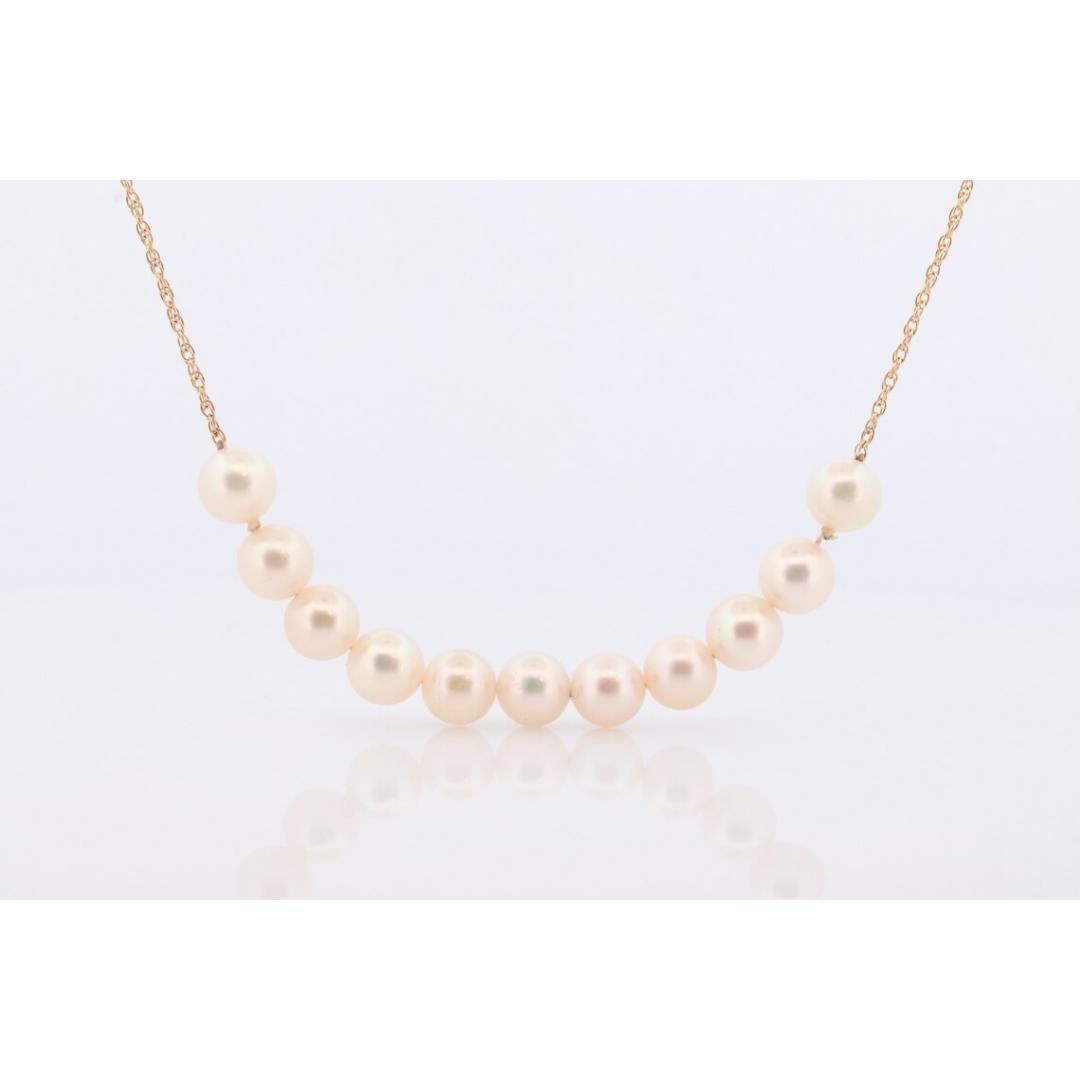 14k Akoya Pearl Necklace. Long Station Pearl Chain Necklace. 27in length 7mm For Sale 2