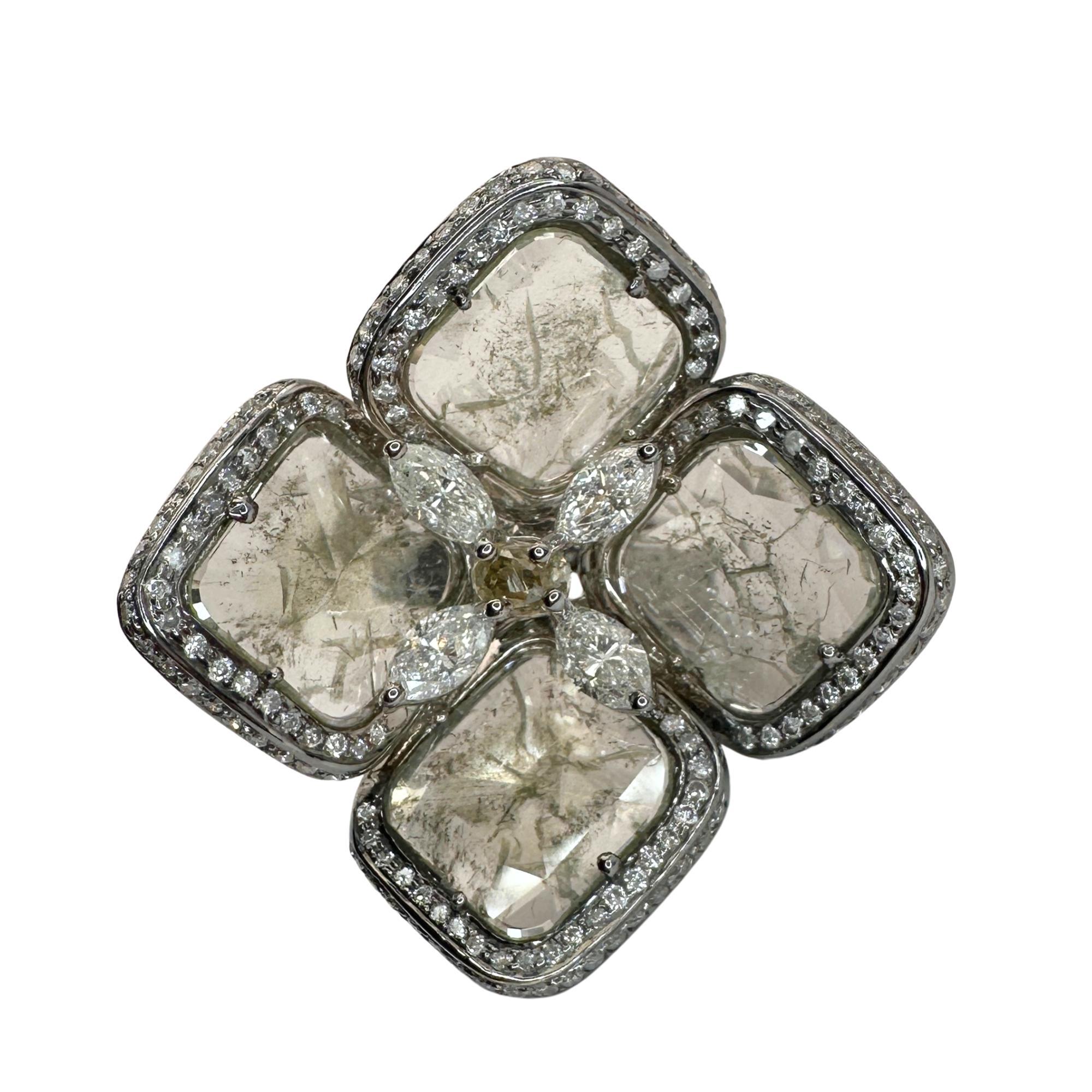 Round Cut 14k All Natural Diamond Flower Cocktail Ring For Sale