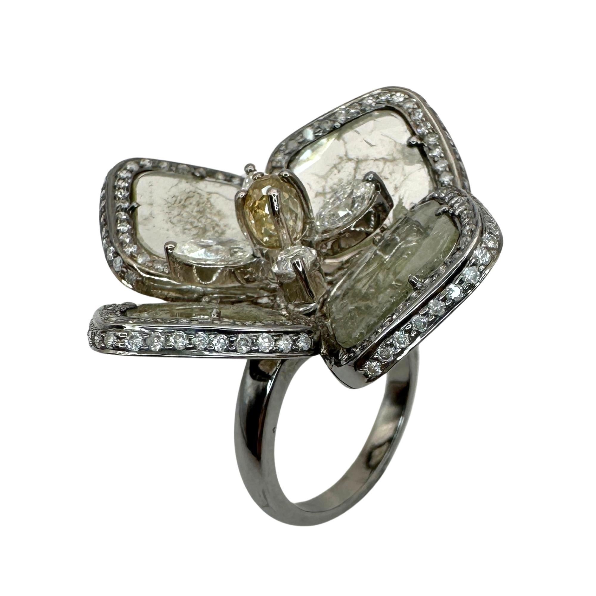 Women's or Men's 14k All Natural Diamond Flower Cocktail Ring For Sale