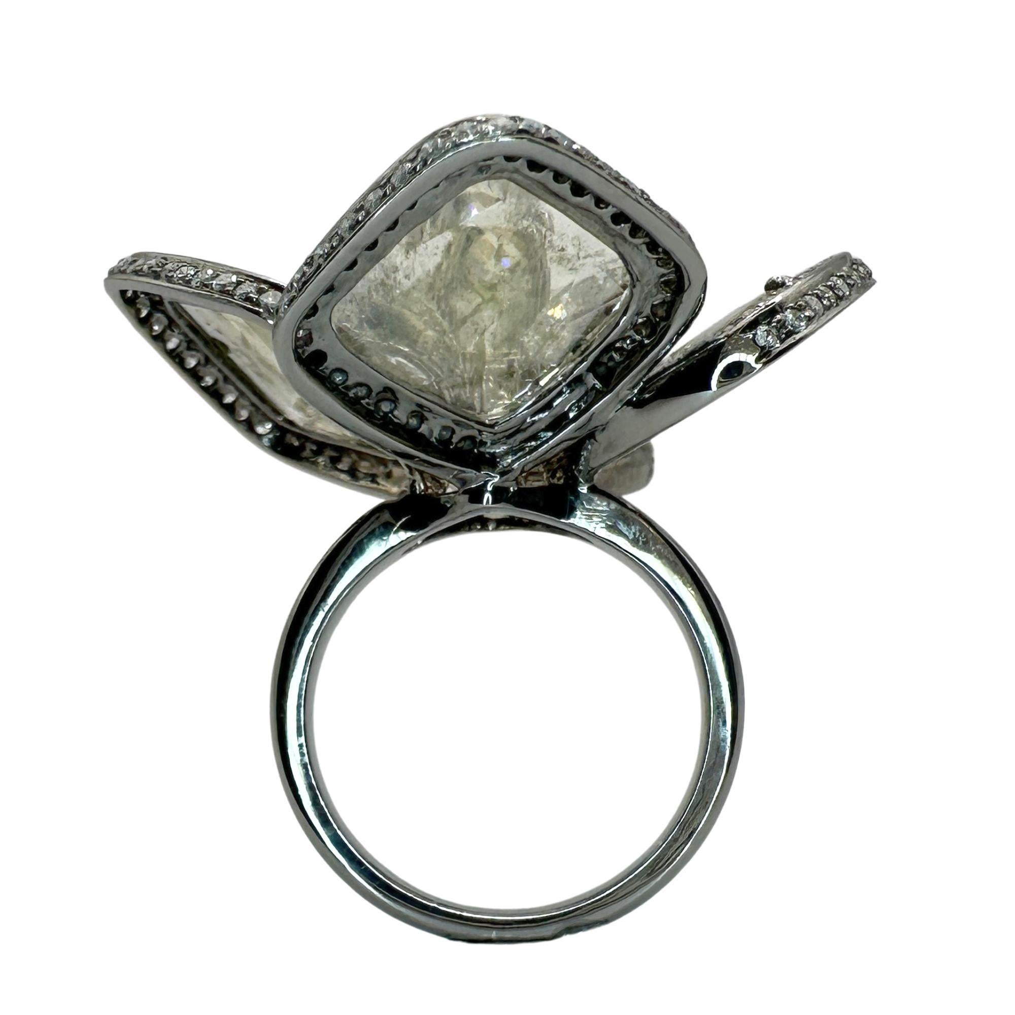14k All Natural Diamond Flower Cocktail Ring For Sale 2
