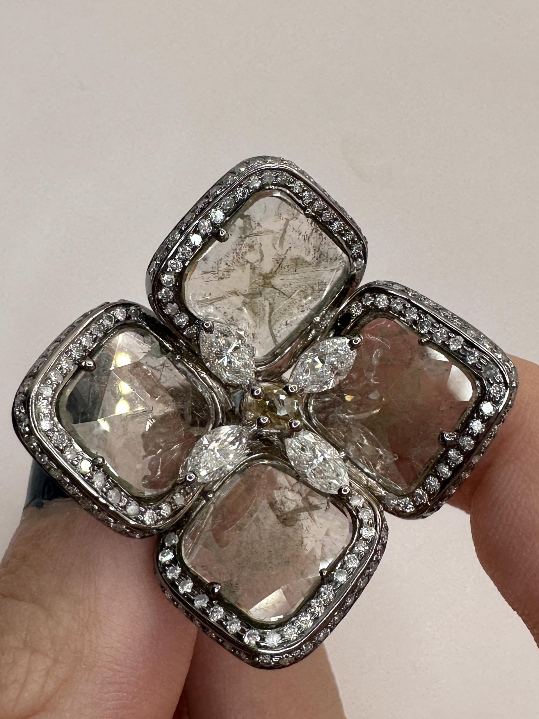 14k All Natural Diamond Flower Cocktail Ring For Sale 4