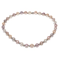 14k Amazing Cultured 9mm Button Pearl and Baguette Diamond Necklace, App. 1.54