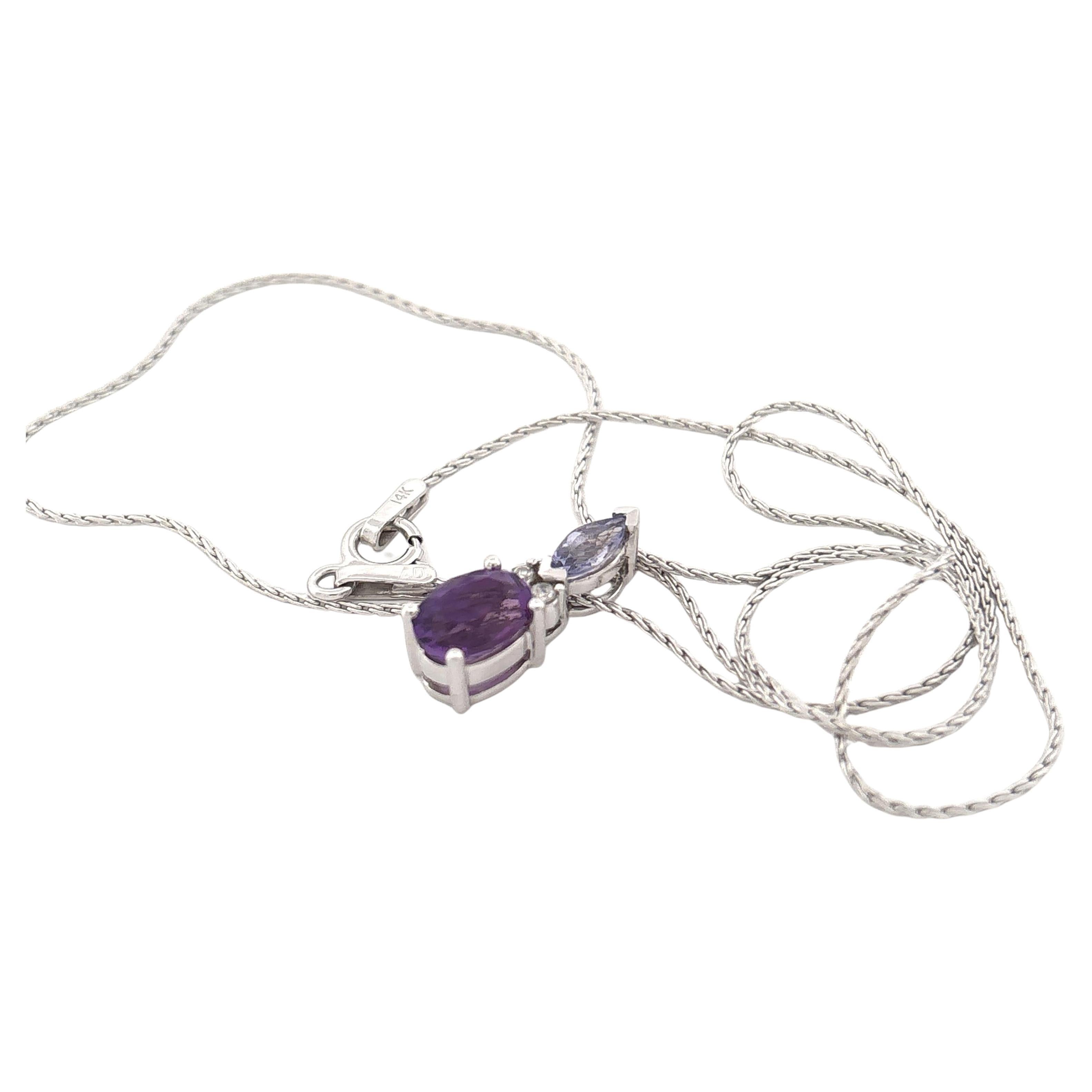 Collana con ciondolo in oro bianco 14K con ametista e diamante, fine XX secolo in vendita