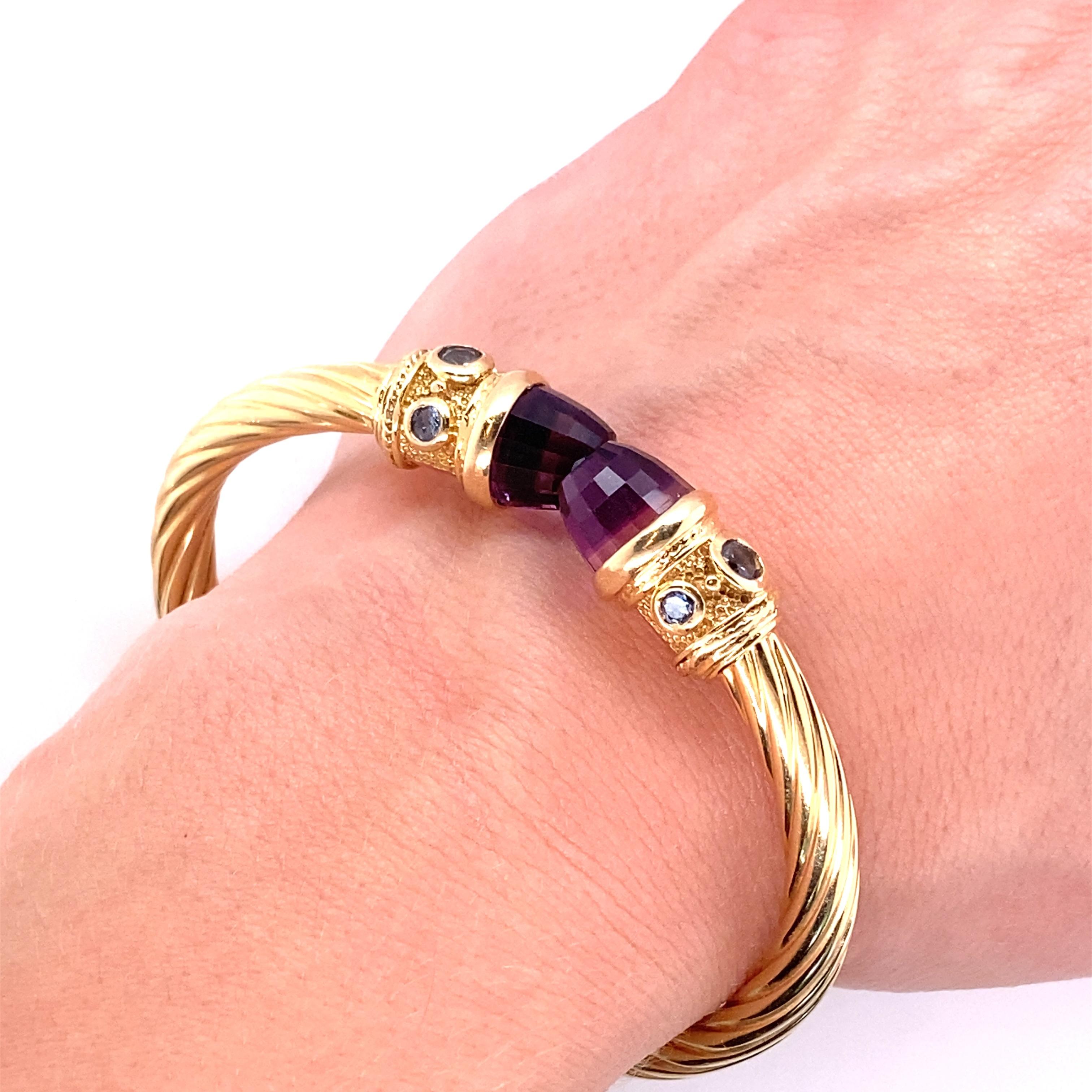 14K Amethyst Bypass Style Bangle In Good Condition In Towson, MD