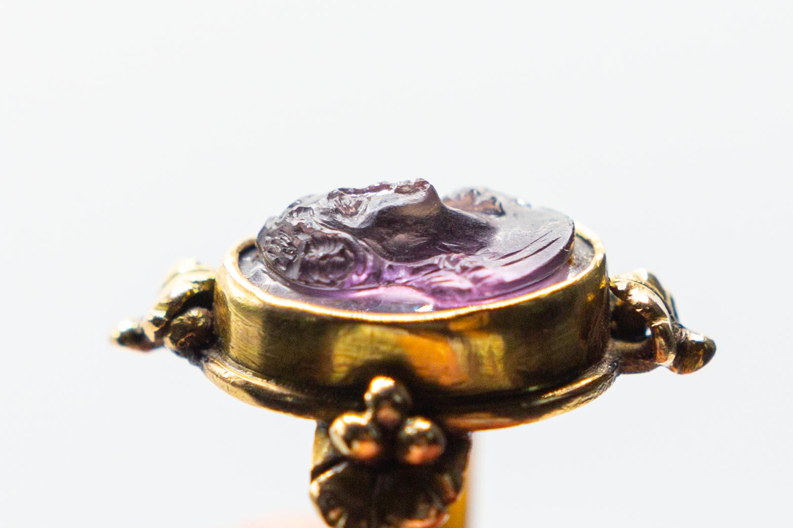 Oval Cut 14 Karat Amethyst Cameo Ring For Sale