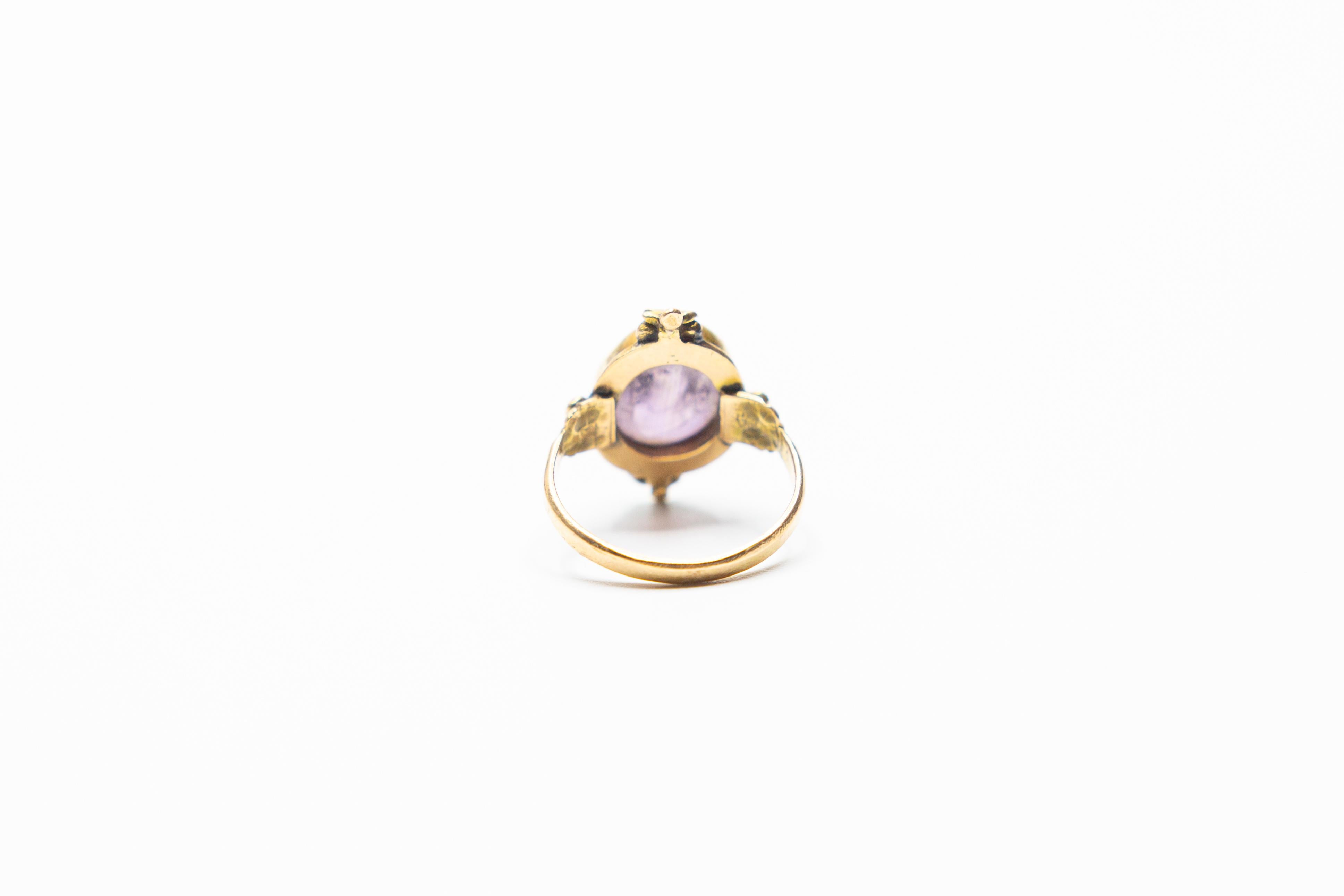 Women's or Men's 14 Karat Amethyst Cameo Ring For Sale