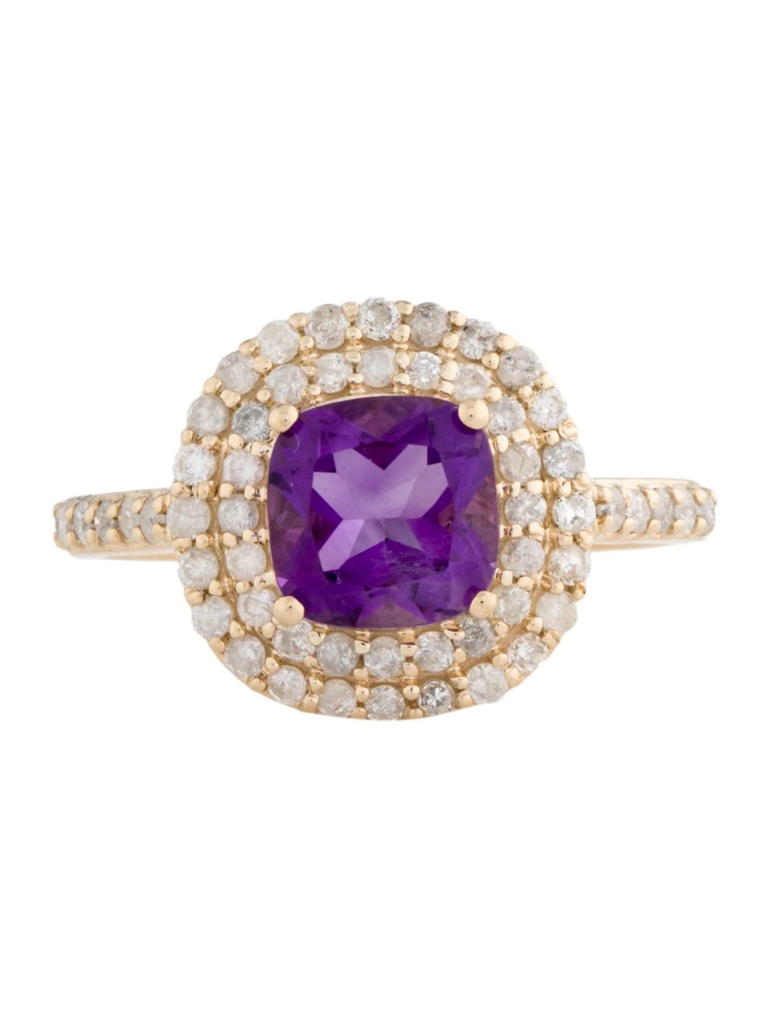Artist 14K Amethyst & Diamond Cocktail Ring, 1.33ct Cushion Modified Brilliant Purple S For Sale