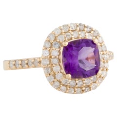 14K Amethyst & Diamond Cocktail Ring, 1.33ct Cushion Modified Brilliant Purple S