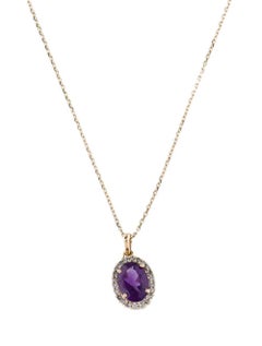 14K Amethyst Diamond Pendant Necklace - Vintage Style Jewelry, Statement Piece