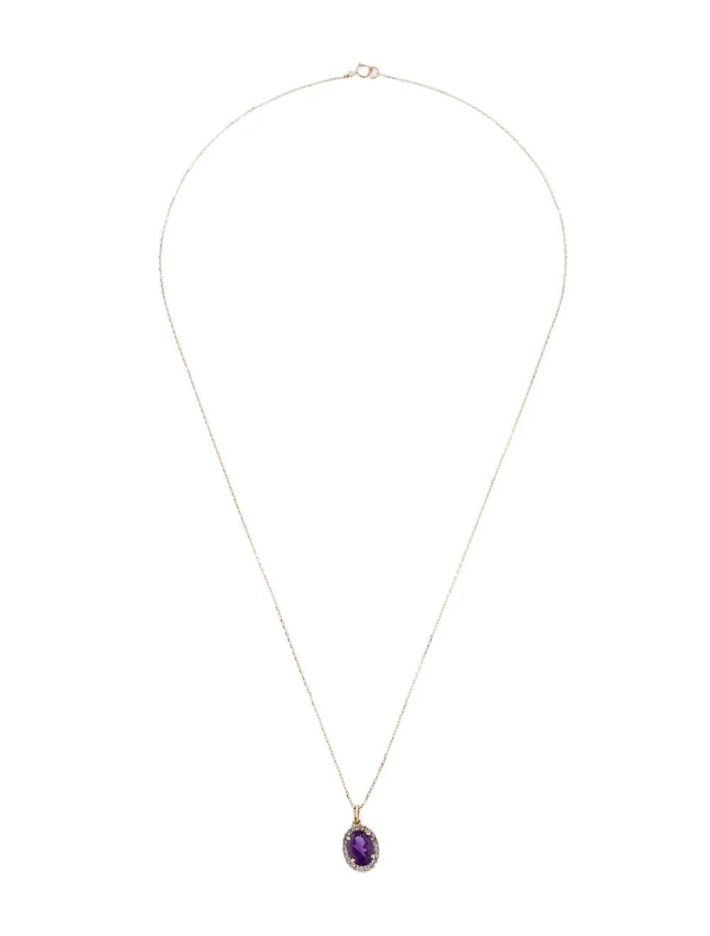 Oval Cut 14K Amethyst Diamond Pendant Necklace - Vintage Style Jewelry, Statement Piece For Sale