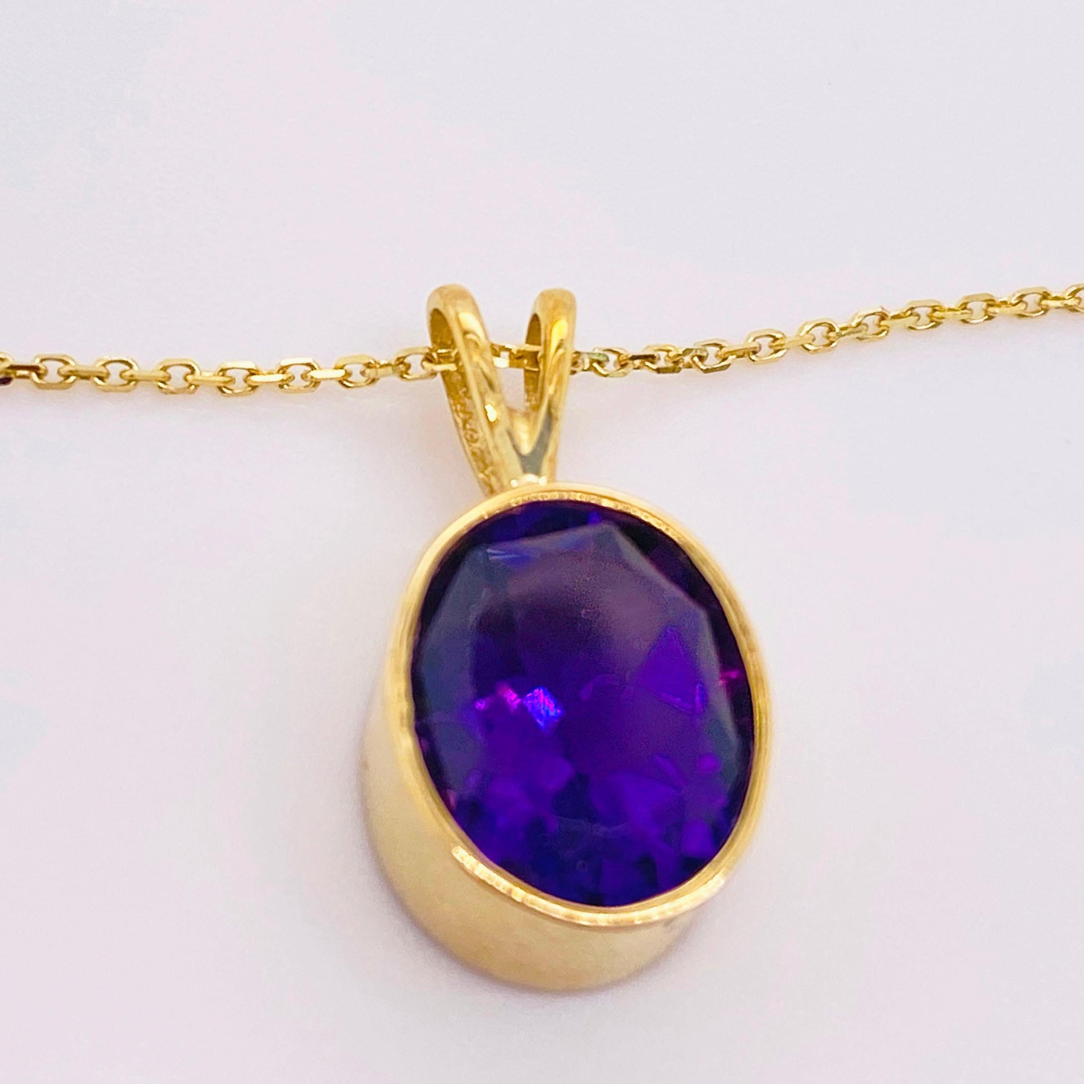 14 Karat Amethyst Necklace-Large 2.00 carat 
On cable Chain with lobster clasp 
Adjustable Lengths that can either be 18 or 16 inches long 
Pendant is 10 mm by 9 mm oval with handmade bezel
