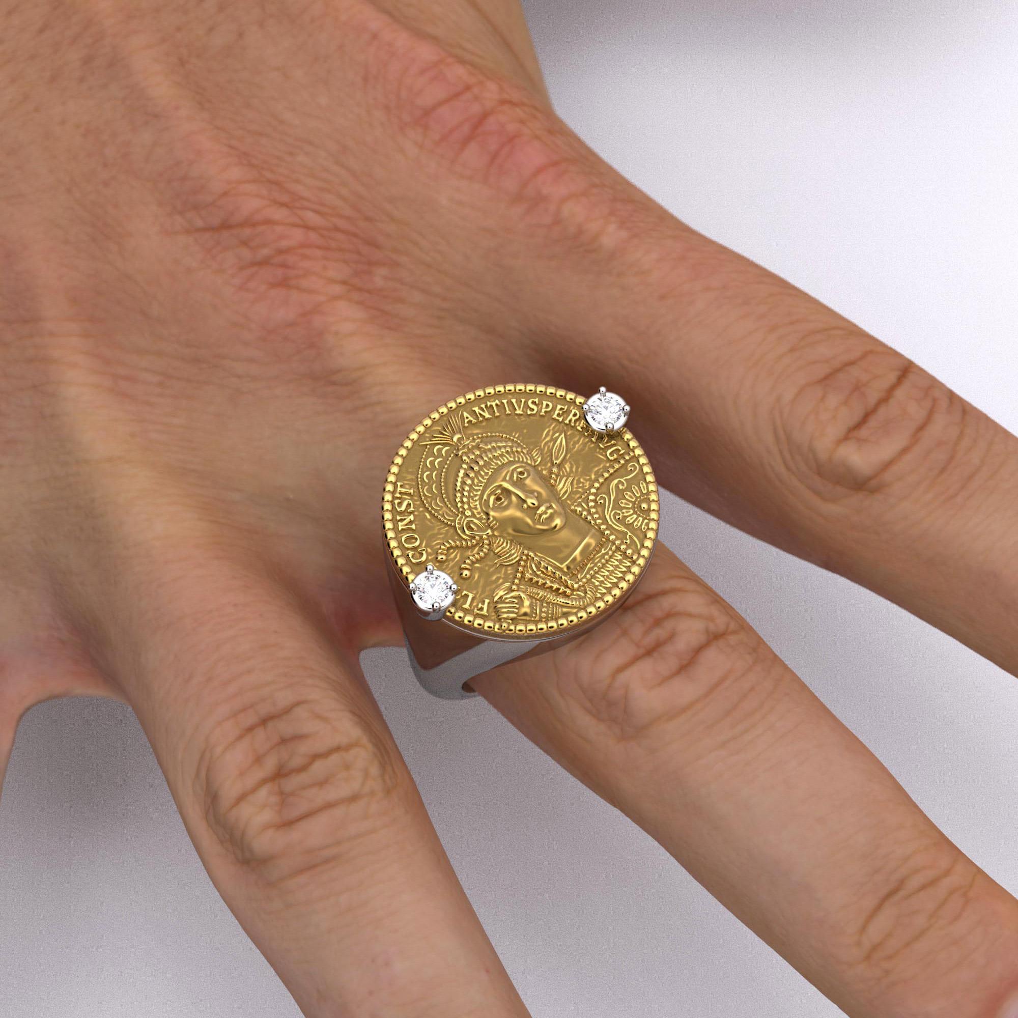 En vente :  Bague à pièce de monnaie en or 14 carats de style romain ancien avec reproduction d'un solide romain 10