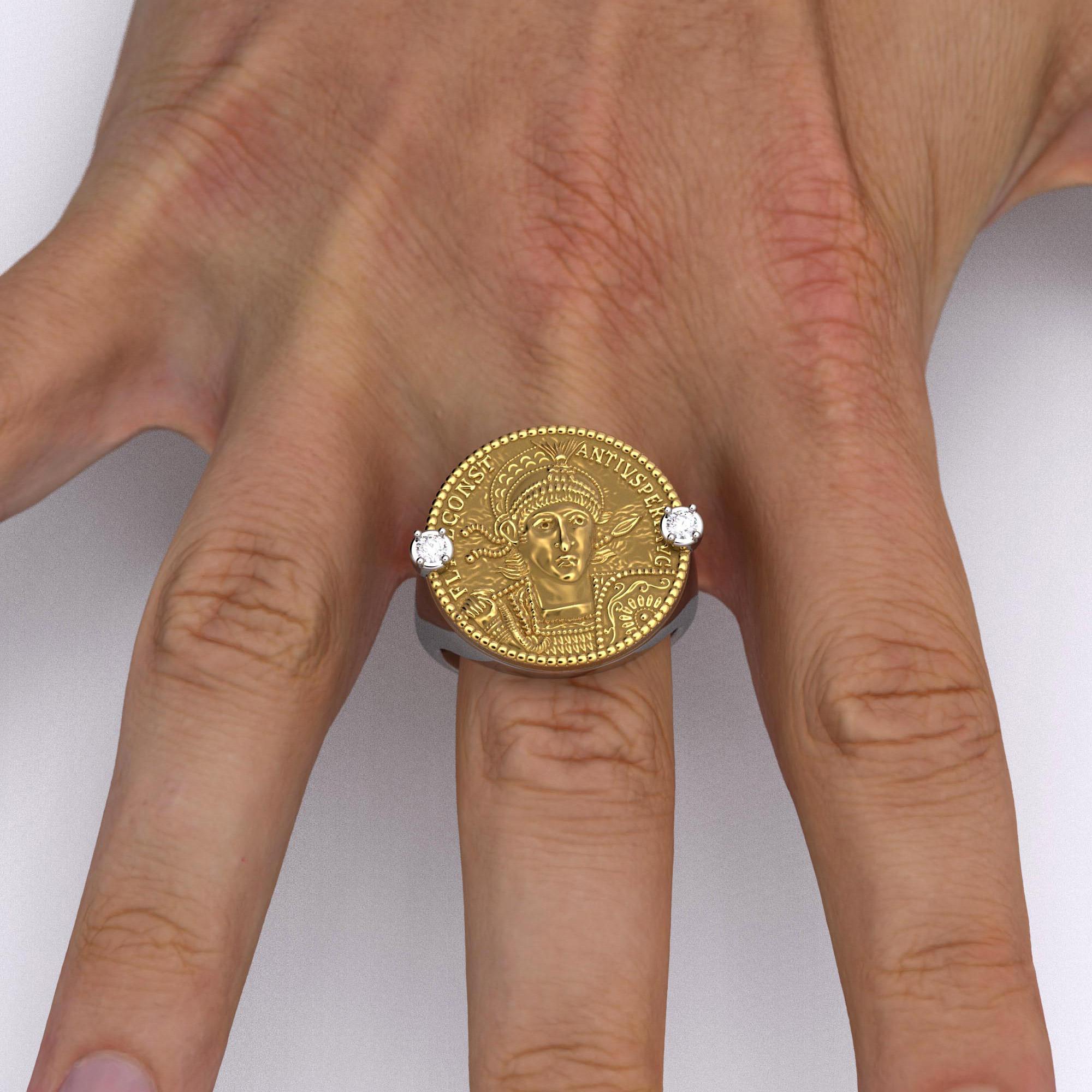 For Sale:  14k Ancient Roman Style Gold Coin Ring with a reproduction of a Roman Solidus 11